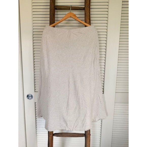 Zara Linen Midi Skirt A Line Neutral Tan Beige Casual Lightweight Summer SIze L - Picture 1 of 4